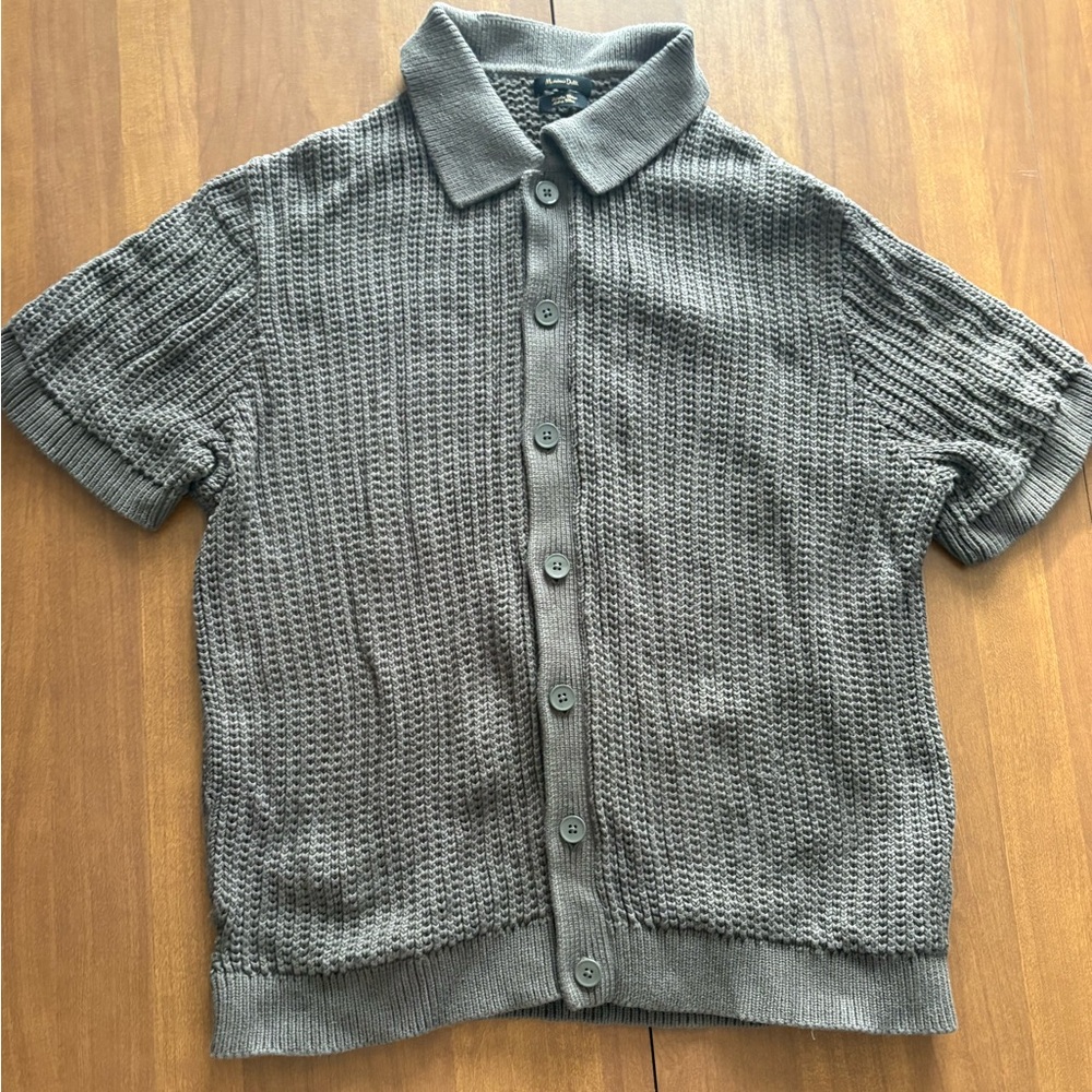 Massimo Dutti Olive/Gray Cotton Knit Button Up Cardigan w/Collar